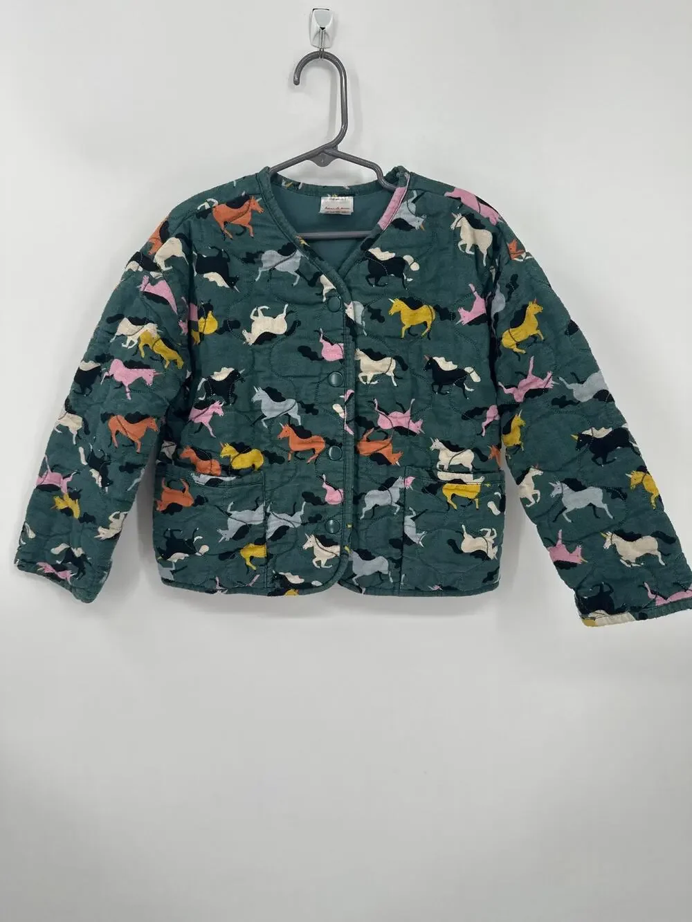 HANNA ANDERSSON Quilted Flannel Jacket in Teal Horse print Size 5